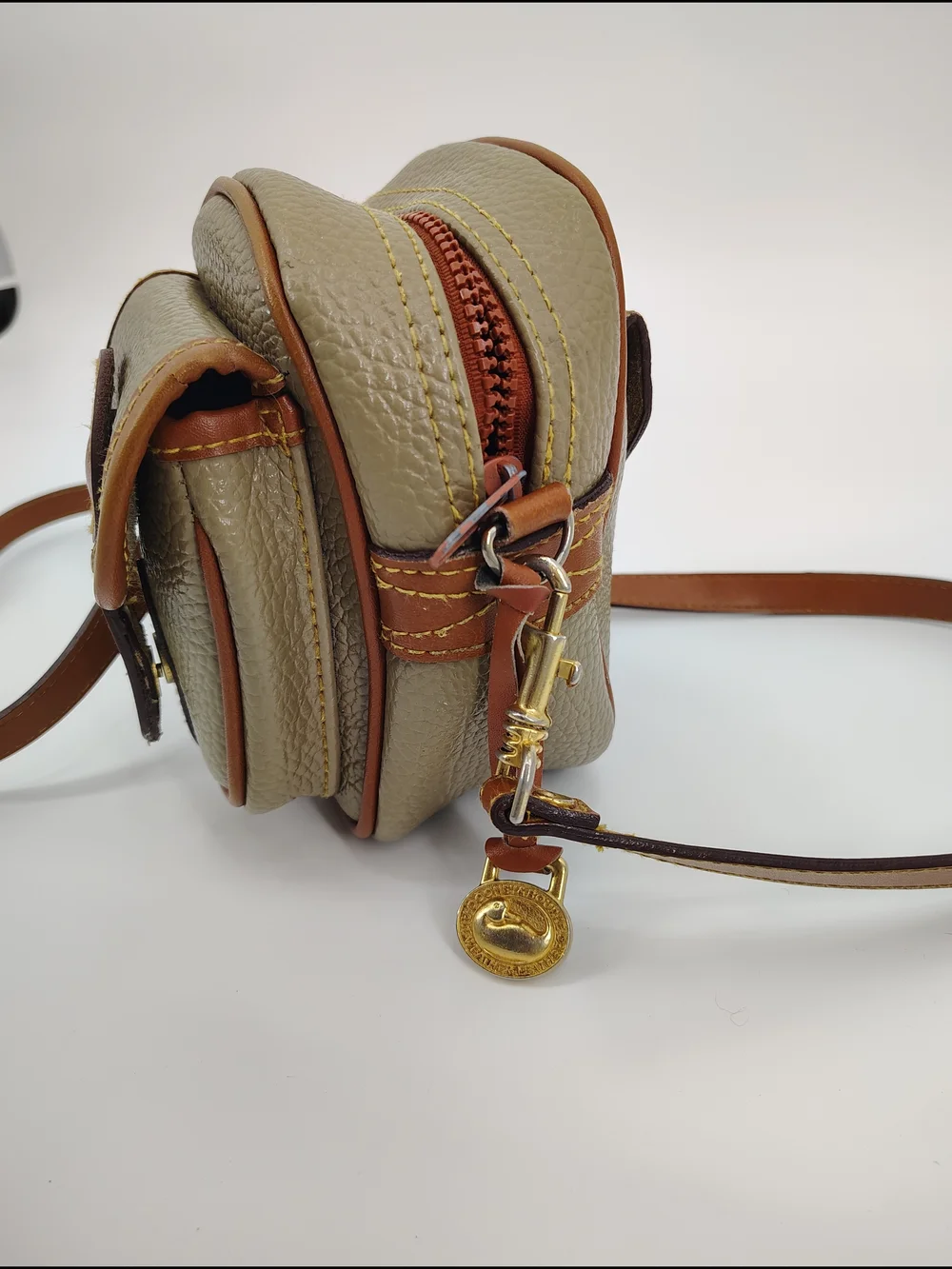 Vintage Dooney & Bourke AWL Mini Cavalry Crossbody Taupe British Tan Duck Bag